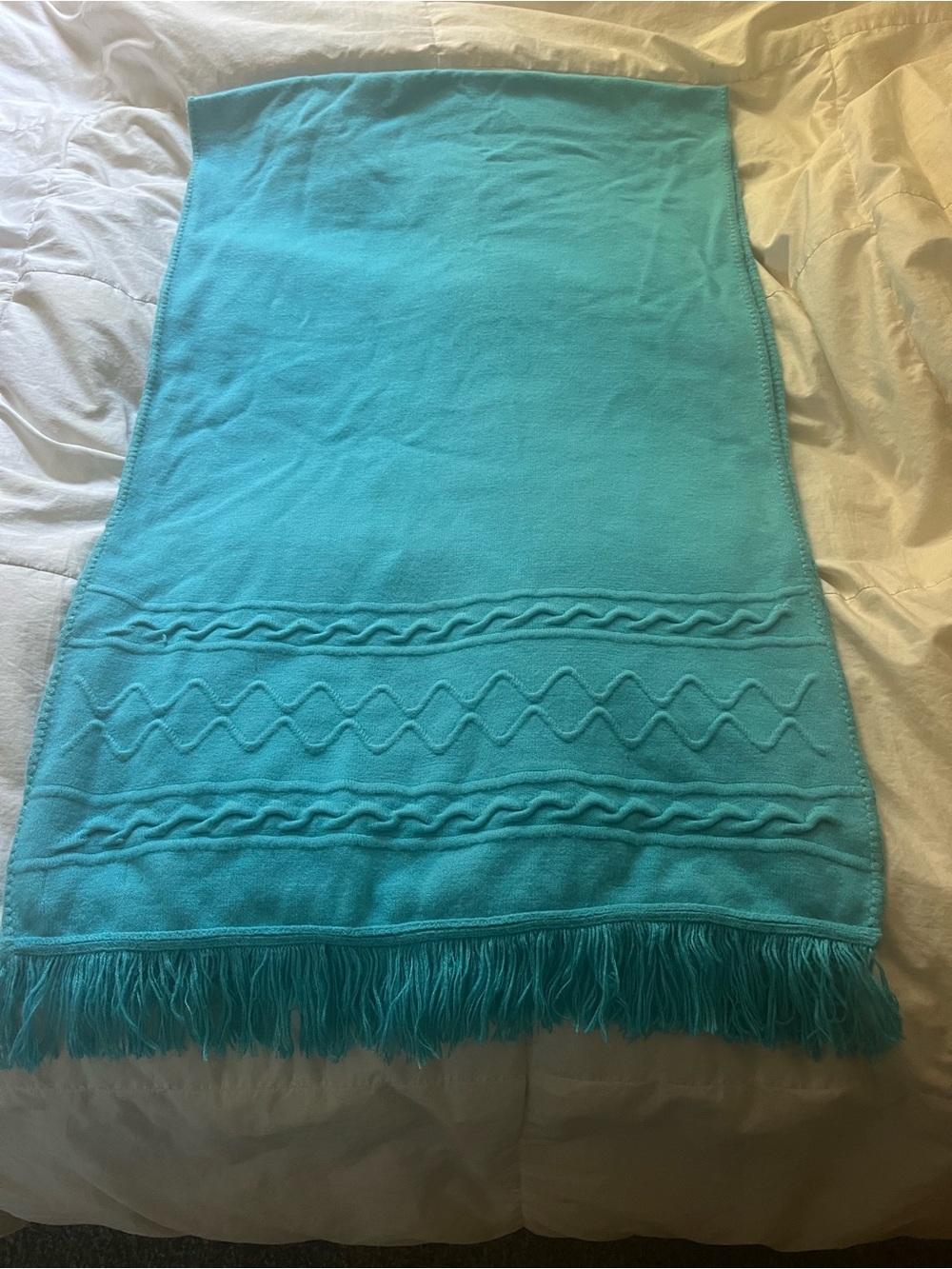 Turquoise Fringe Knit Shawl